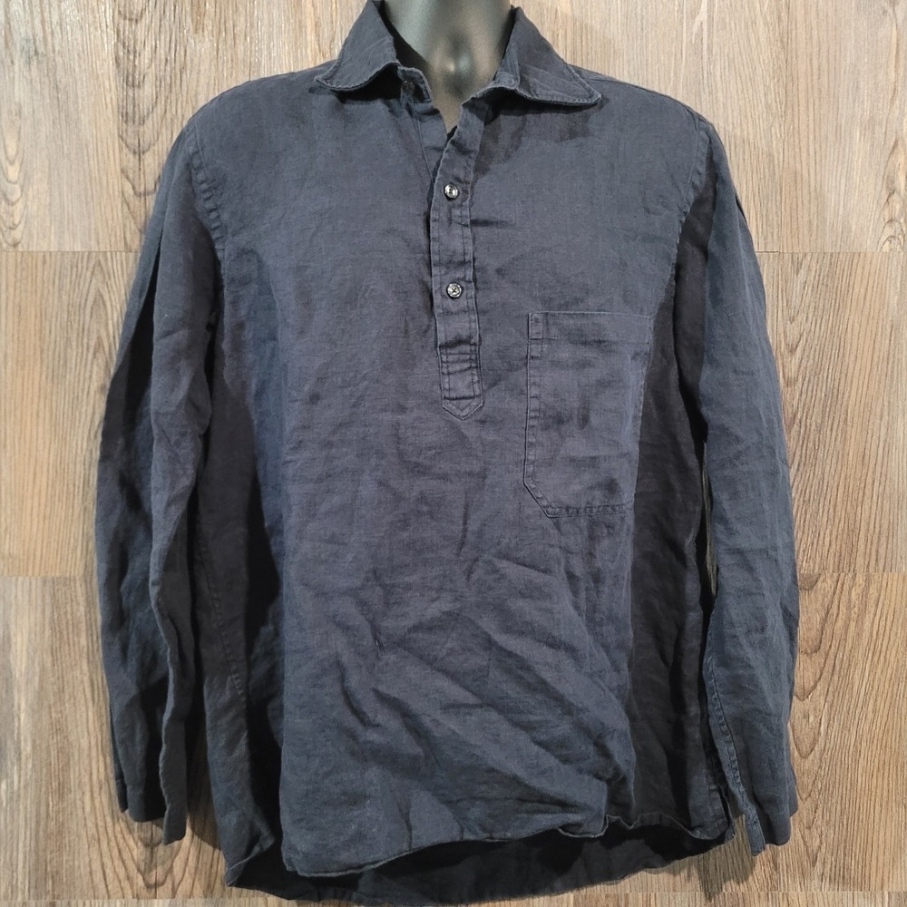 Frogs Eat Butterflies FeB. Mens Shirt Sz 4 (Fits XL) Black Cotton Long Slv Lagen